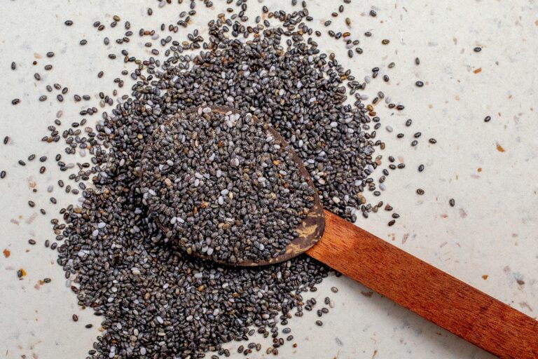 chia seeds on a wooden spoon