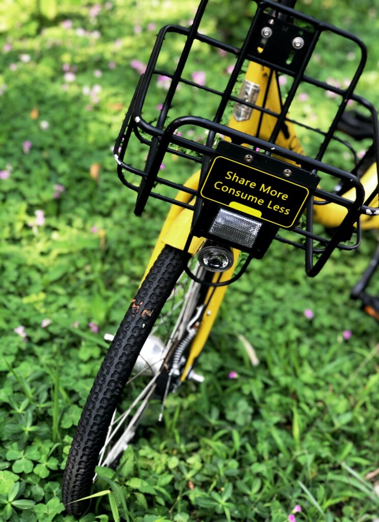 a bike or bicycle parked on the grass