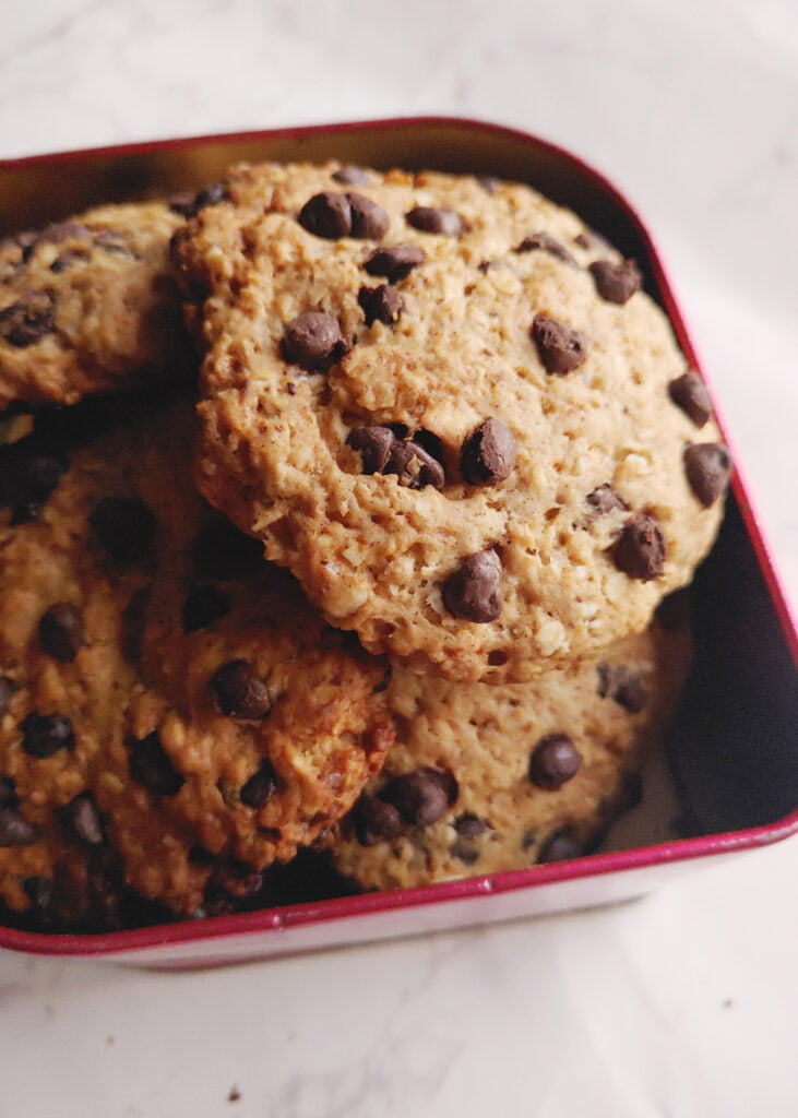 chocolate chip cookies in a box