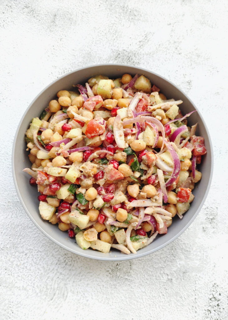 chickpea veggie salad in a bowl