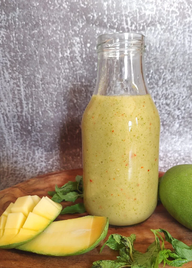 raw mango sauce in a bottle