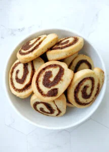 cinnamon roll cookies baked and kept in a bowl