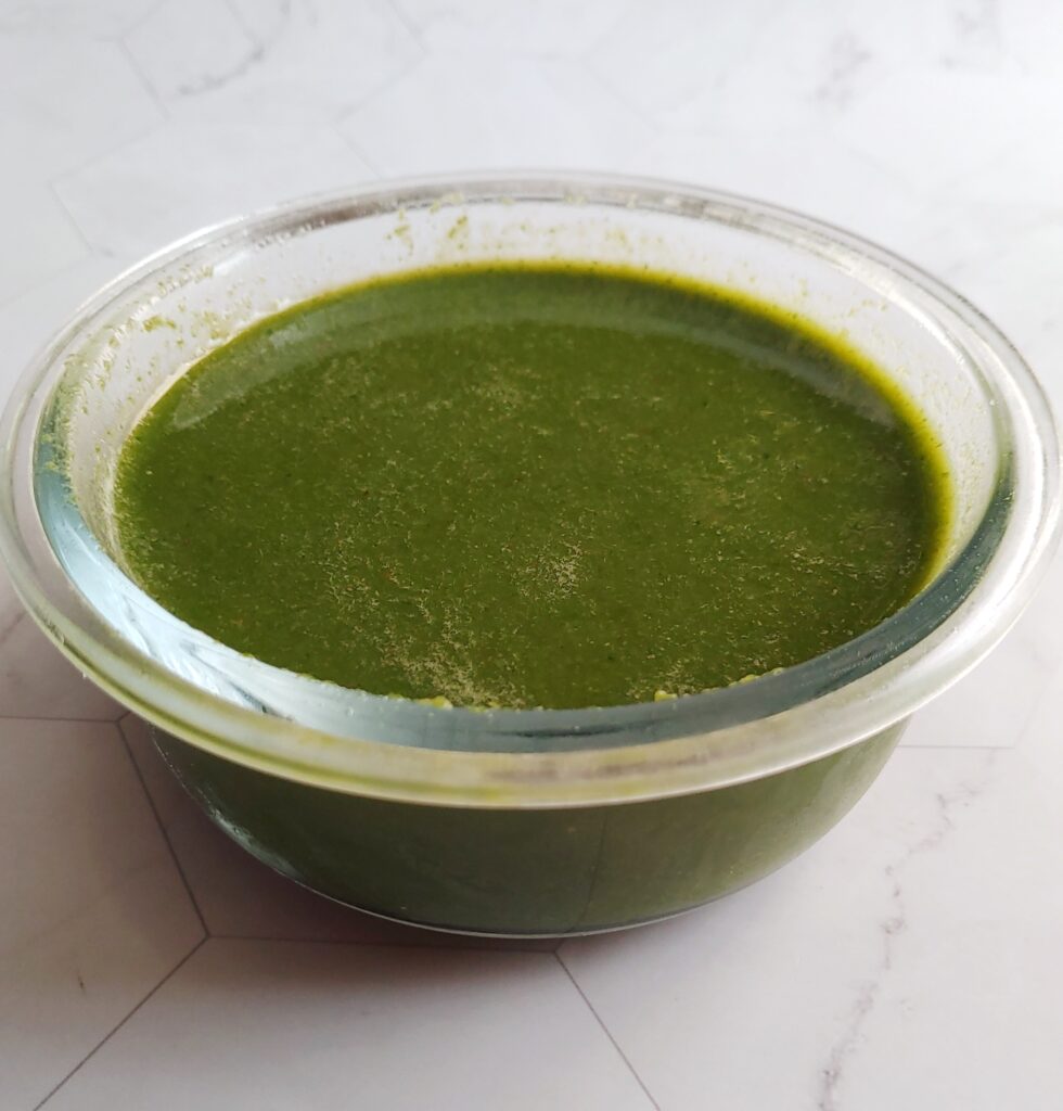 mint coriander chutney served in a bowl