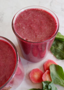 photo of red & green smoothie taken from top