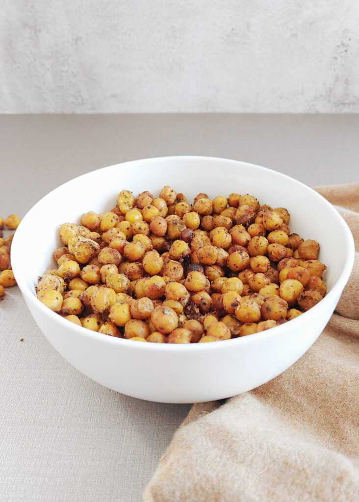 crunchy masala roasted chickpeas served in a bowl