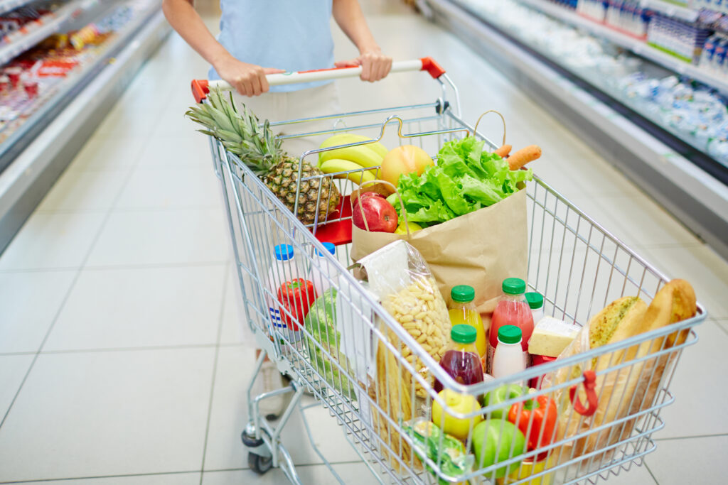 food in the cart at a supermarket