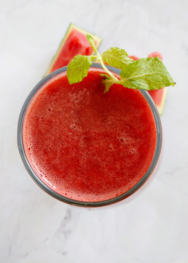 photo taken from top of watermelon mint cooler served in a glass