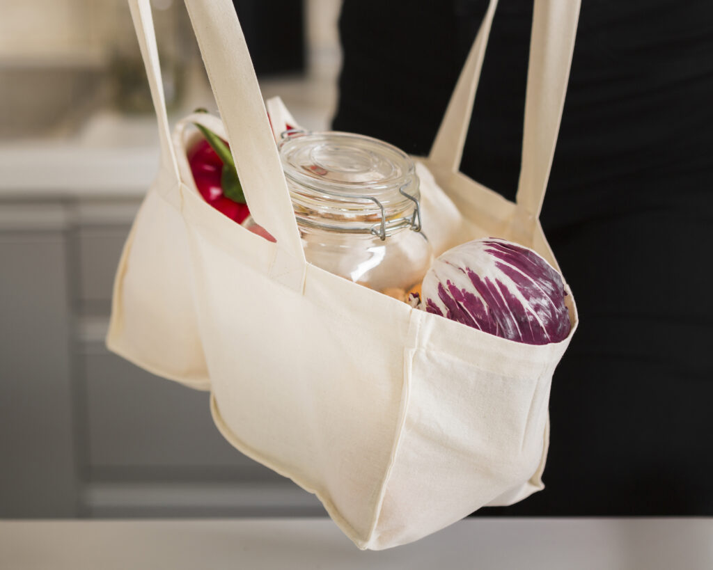 reusable carry bag with groceries