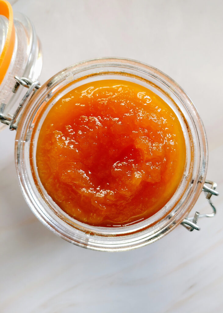 photo of melon jam in a jar taken from top