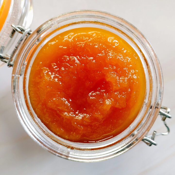 photo of melon jam in a jar taken from top