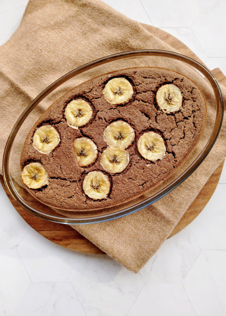 chocolate baked oats in a baking tray