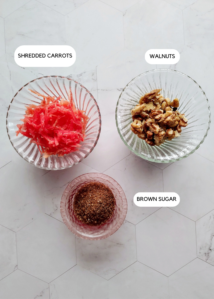 more ingredients for eggless carrot walnut bread