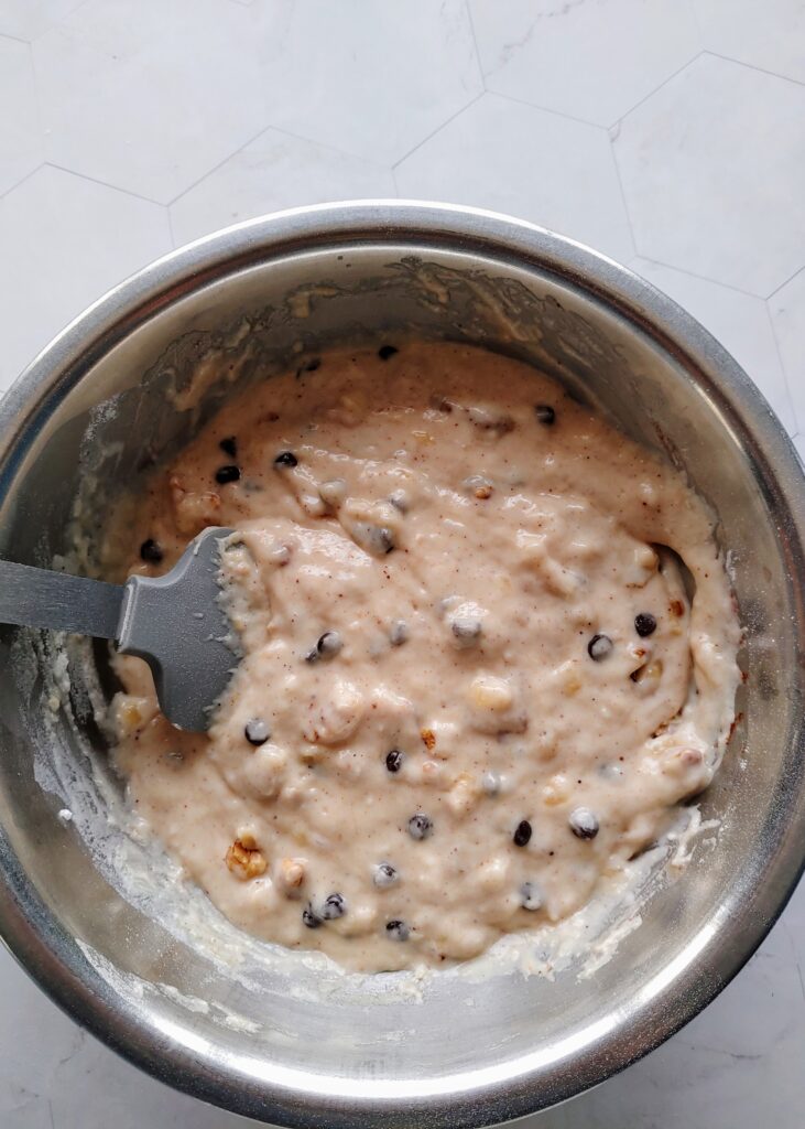 batter for banana bread in a bowl