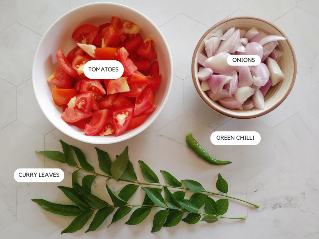 more ingredients for south indian style tomato onion chutney