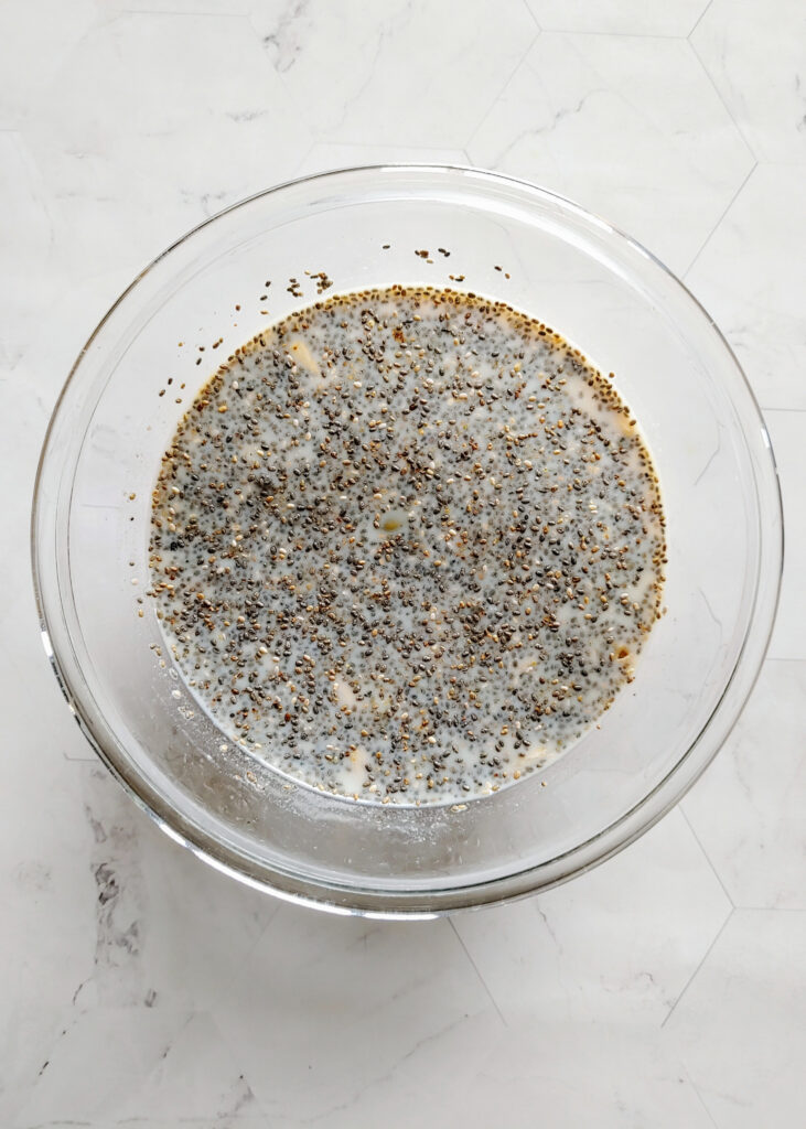 chia pudding ingredients mixed in a bowl