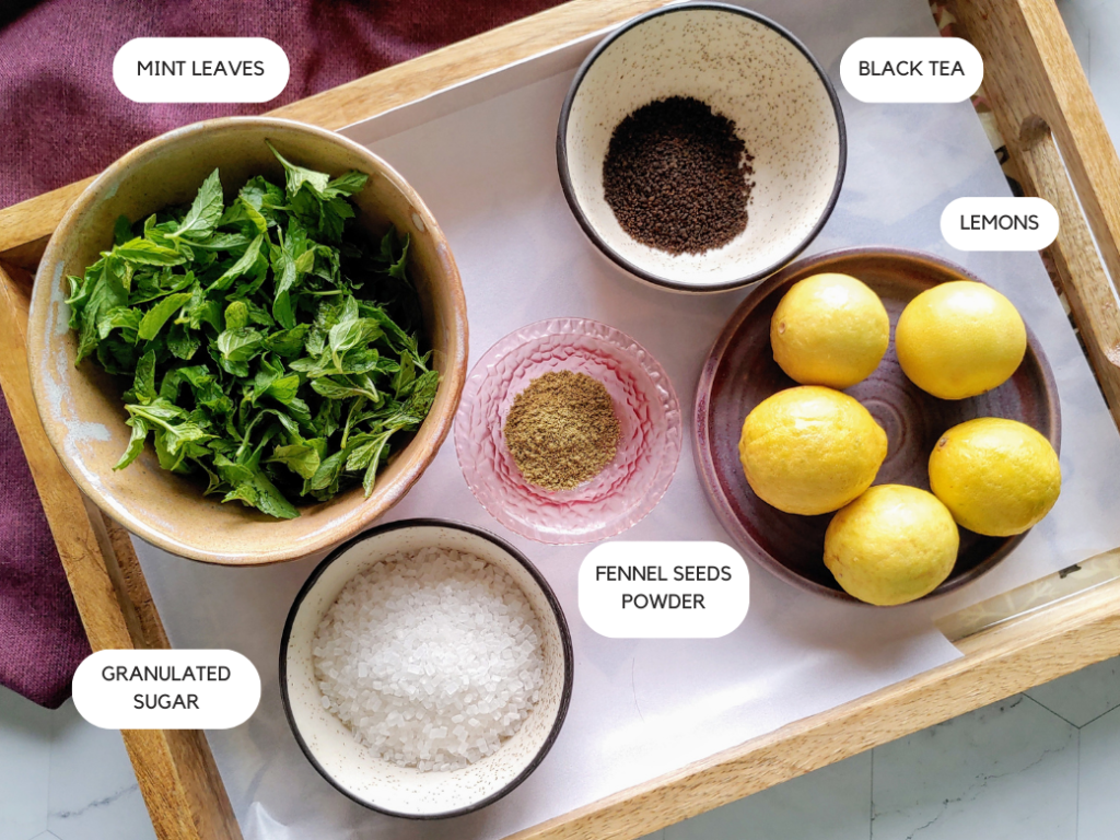 ingredients for mint lemon iced tea