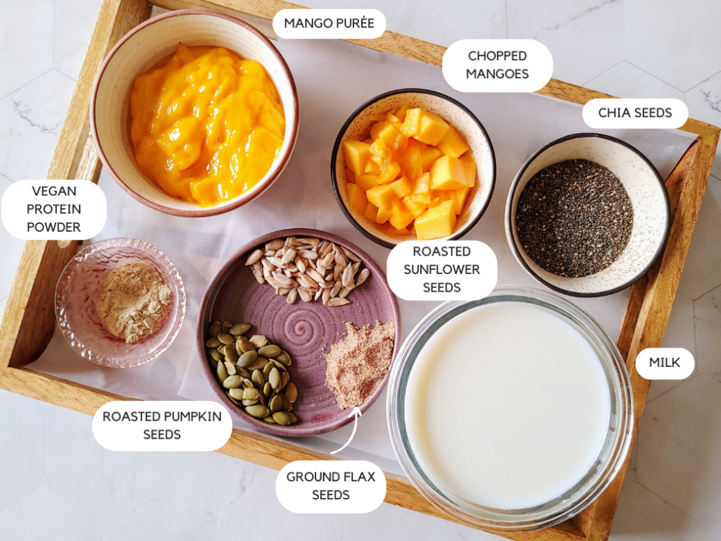 ingredients for mango chia pudding