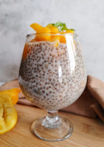 mango chia pudding in a glass