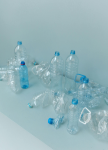 some blue plastic bottles on a surface