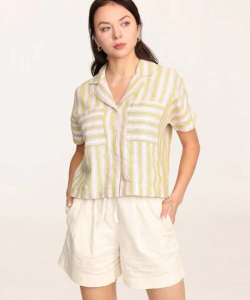Women-Organic-Linen-Short-Sleeve-Stripe-Shirt Women-Organic-Linen-Short-Sleeve-Stripe-Shirt