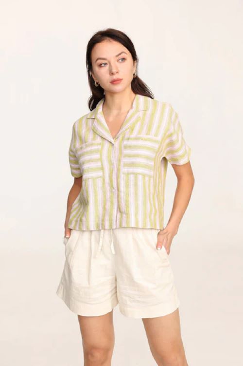 Women-Organic-Linen-Short-Sleeve-Stripe-Shirt Women-Organic-Linen-Short-Sleeve-Stripe-Shirt