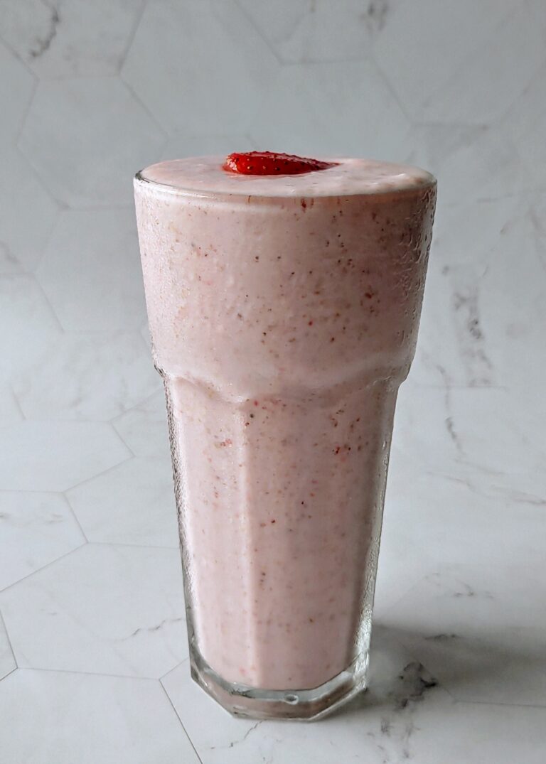 strawberry smoothie served in a glass