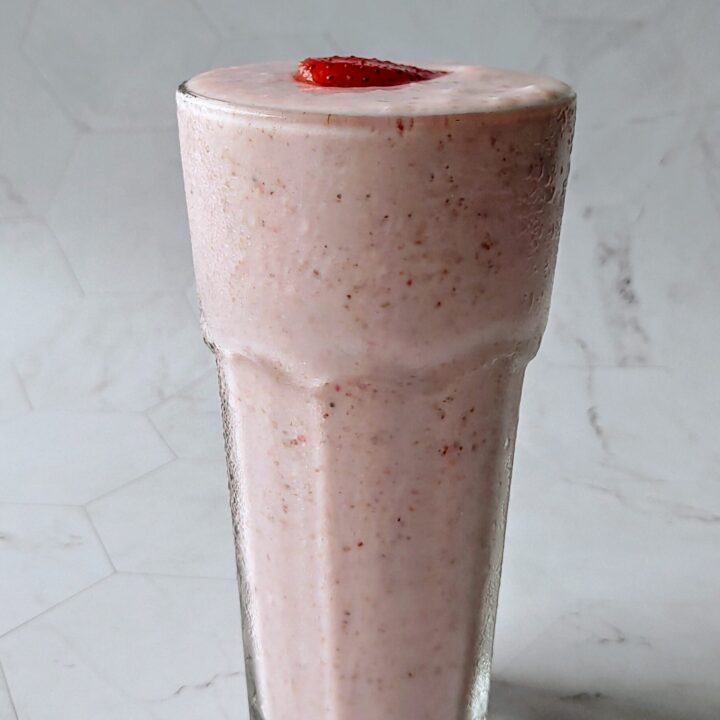 strawberry smoothie served in a glass